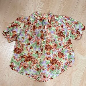 Anthropologie The Estela Short-Sleeve Sheer Floral Printed Blouse Sz S NWT